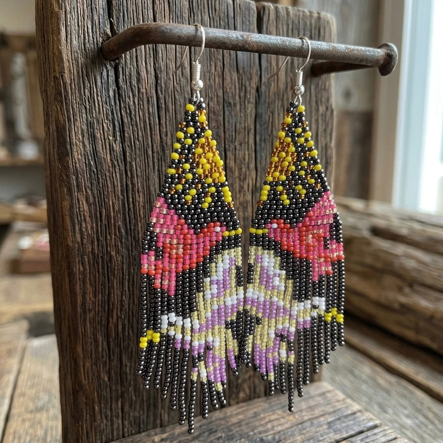 Boucles d'oreilles brodées « Danseuse Ciel noir »