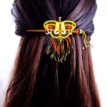 Red and Yellow Wooden Stick Butterfly Beaded Barrette with Fringes