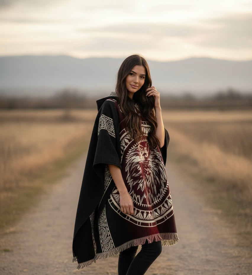 Poncho en Laine Fait Main Aigle
