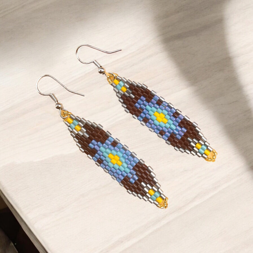 Boucles d'oreilles Miyuki en perles de verre marron et bleu
