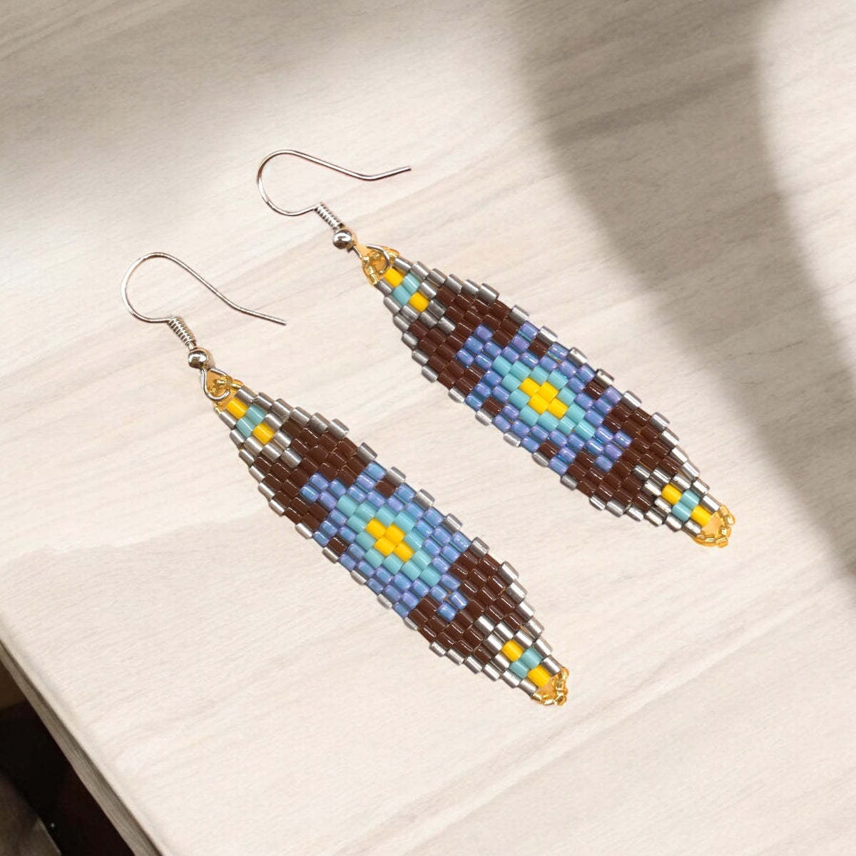 Boucles d'oreilles Miyuki en perles de verre marron et bleu