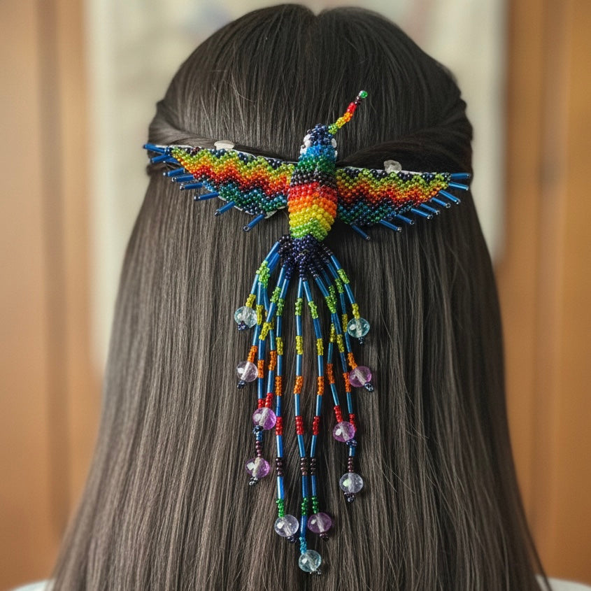 Barrette Colibri Multicolore avec Franges