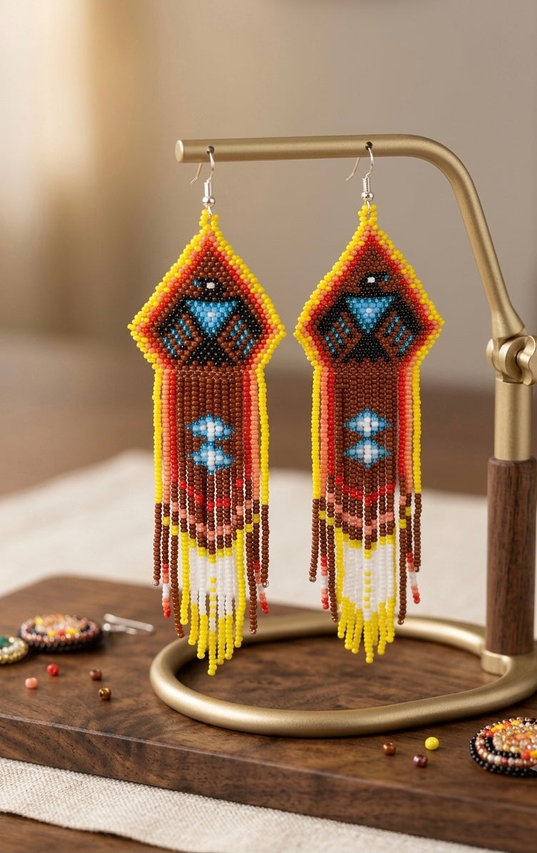Boucles d'oreilles perles attrape-rêves (marron)
