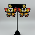 Butterfly Beaded Earrings - Red and Yellow