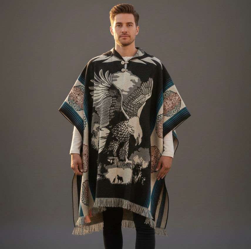 Poncho en laine fait main Aigle