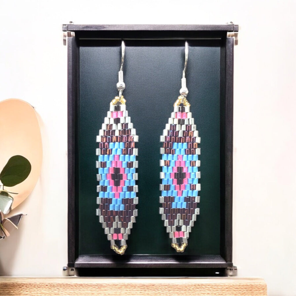 Boucles d'oreilles en perles de verre Miyuki marron et rose