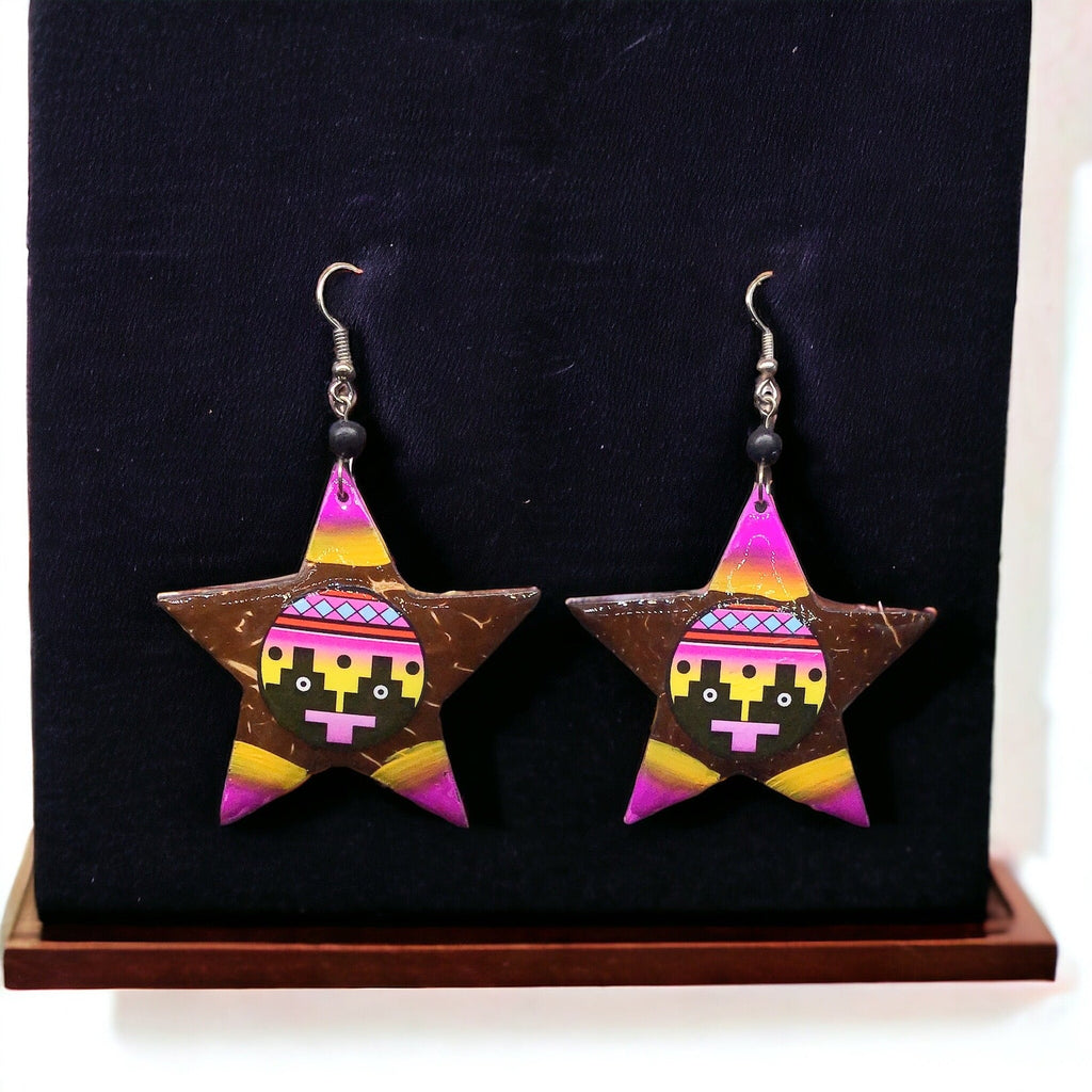 Boucles d'oreilles étoile jaune en bois peint OLDTRIBES™