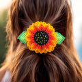 Pince à cheveux tournesol perlée faite à la main - Rouge vif