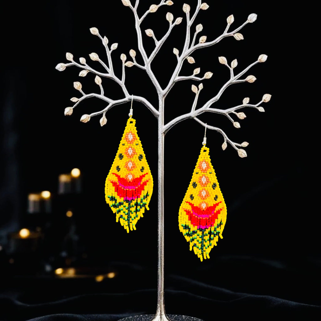 Boucles d'oreilles pendantes Fleur de flamme jaune
