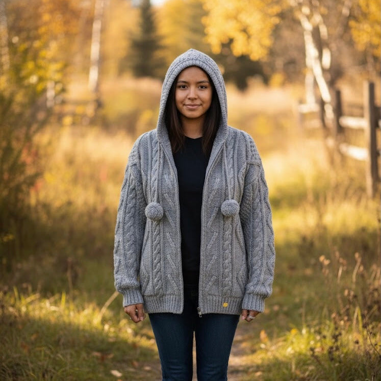 Pull gris en maille torsadée d'alpaga Cayambe