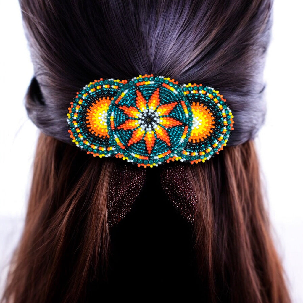 Barrettes perlées amérindiennes vertes