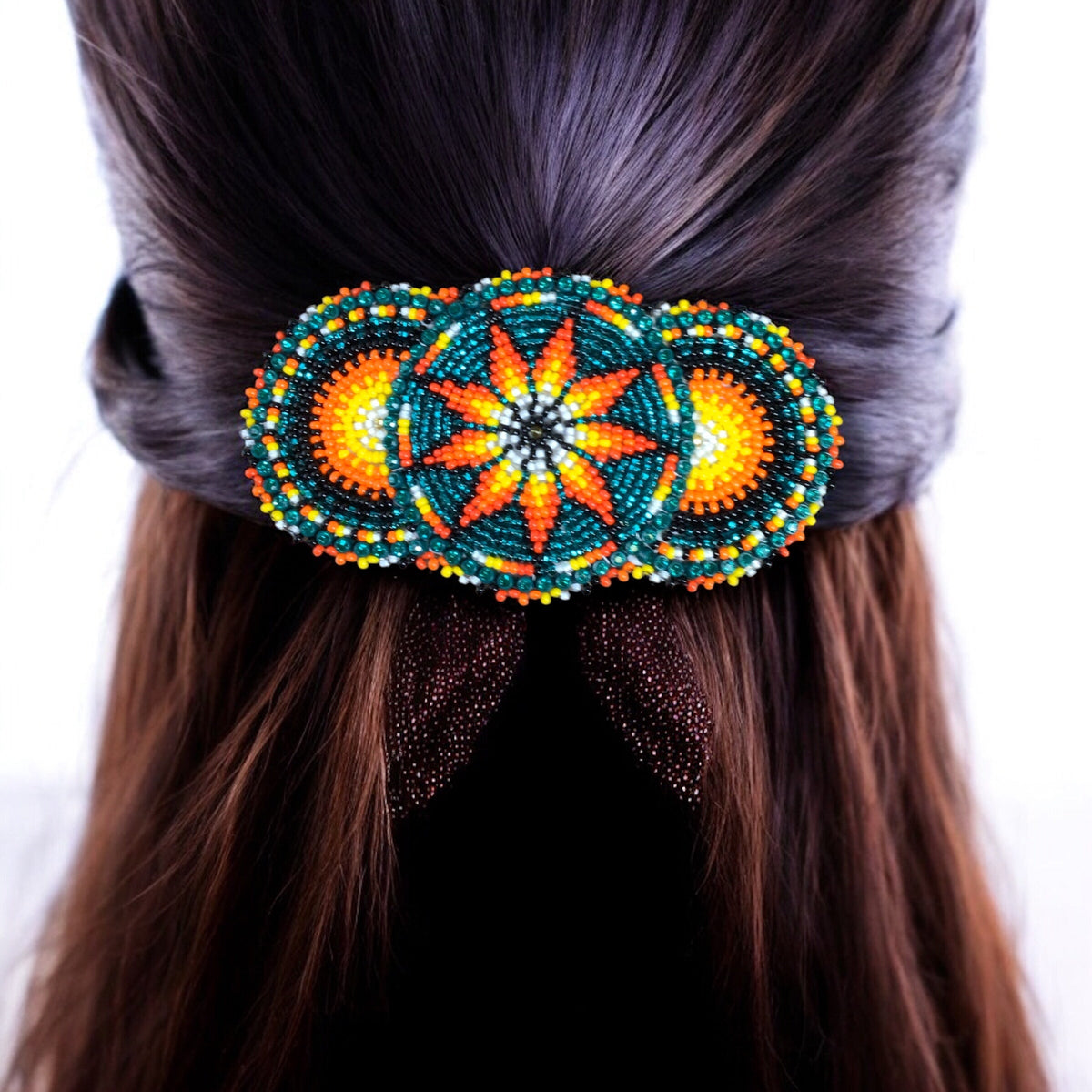 Barrettes perlées amérindiennes vertes