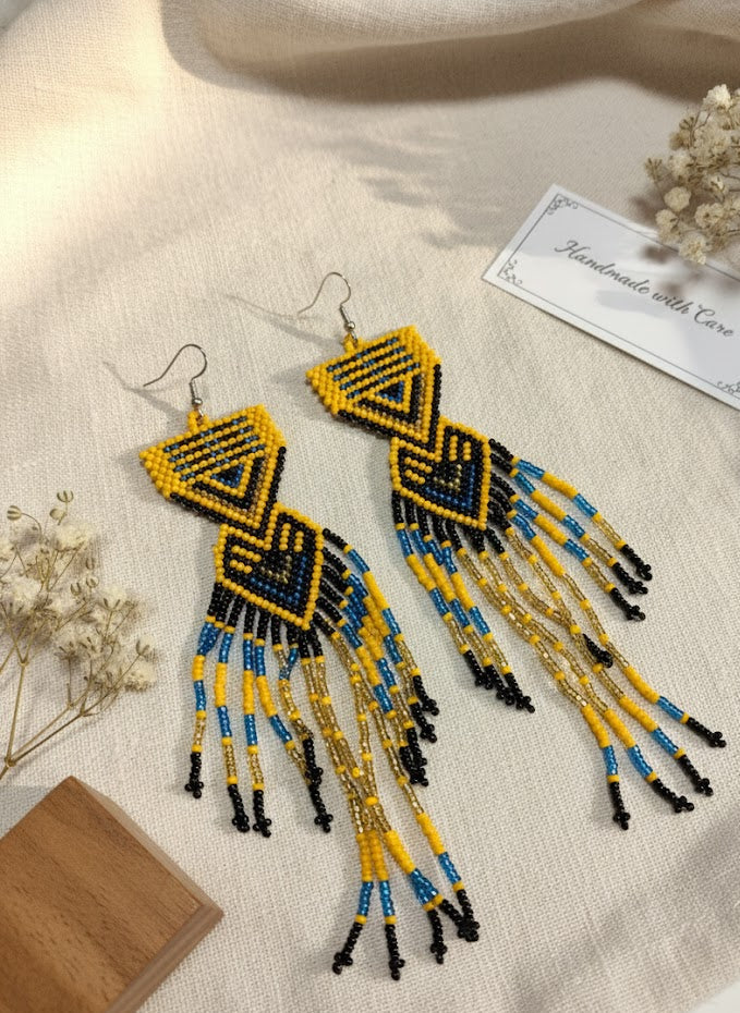 Boucles d'oreilles perlées Chemin au coucher du soleil jaune et noir