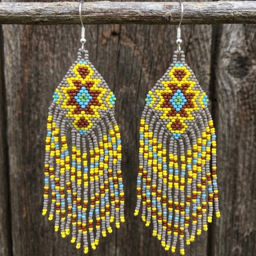 Boucles d'oreilles pendantes à franges (gris)