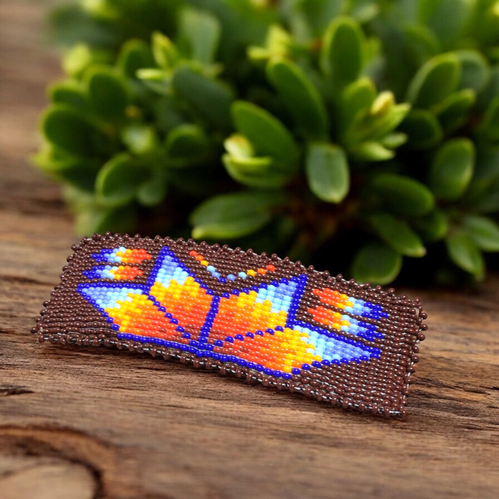 Barrette rectangulaire perlée - Marron