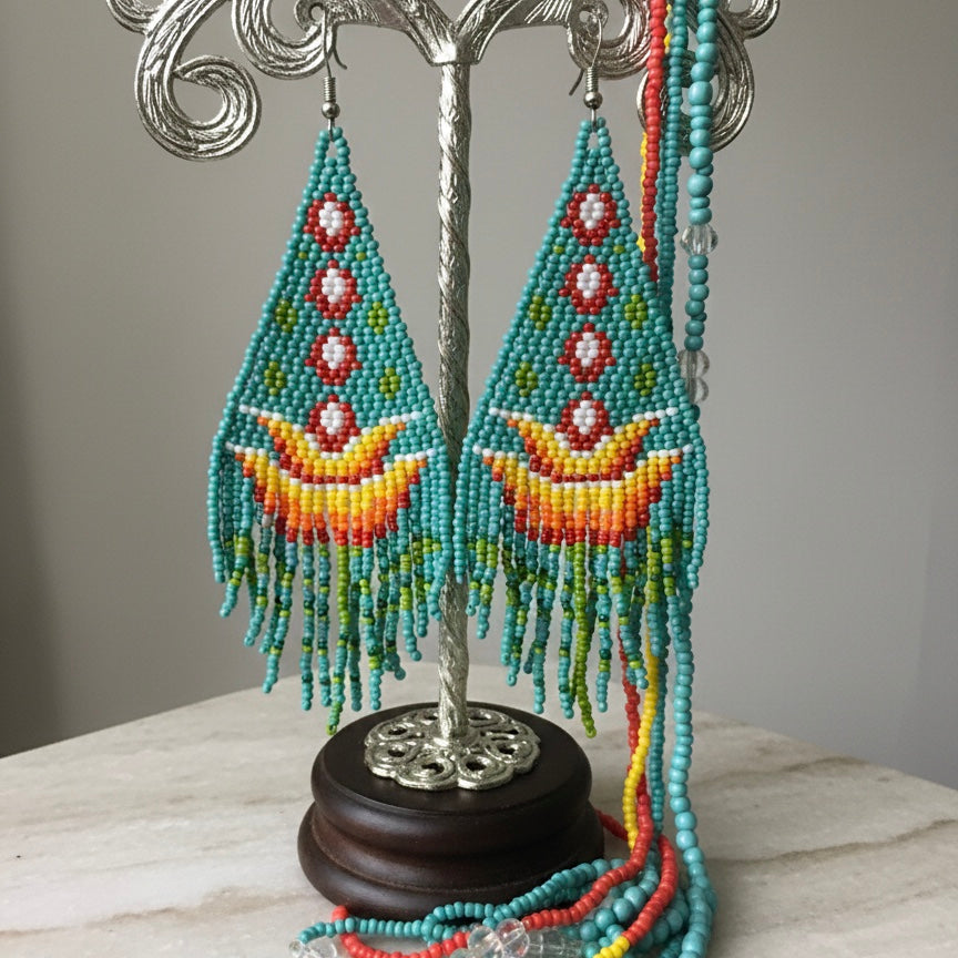 Boucles d'oreilles pendantes Fleur Flamme Turquoise