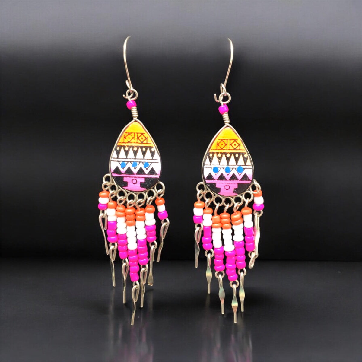 Boucles d'oreilles en forme de goutte, petites, roses et jaunes, de style sud-ouest, OldTribes™