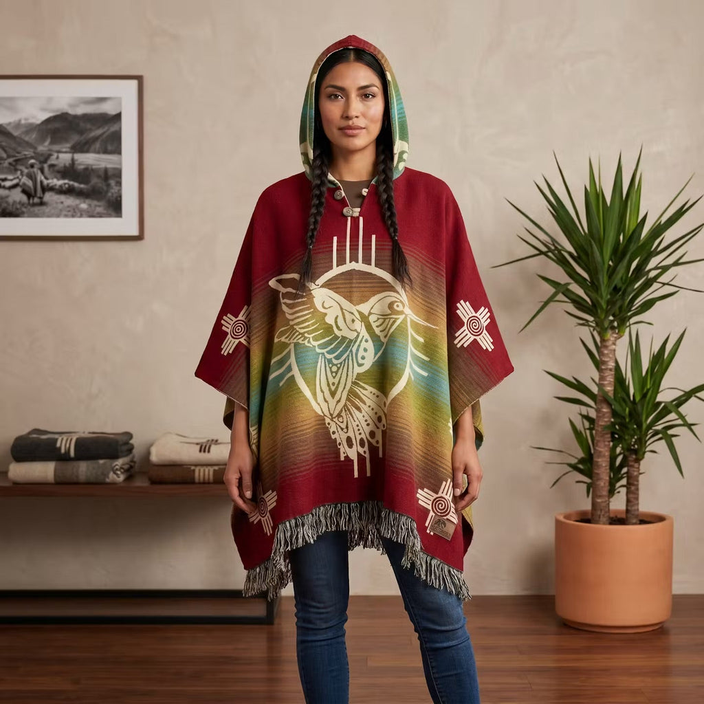 Poncho en laine fait main Colibri