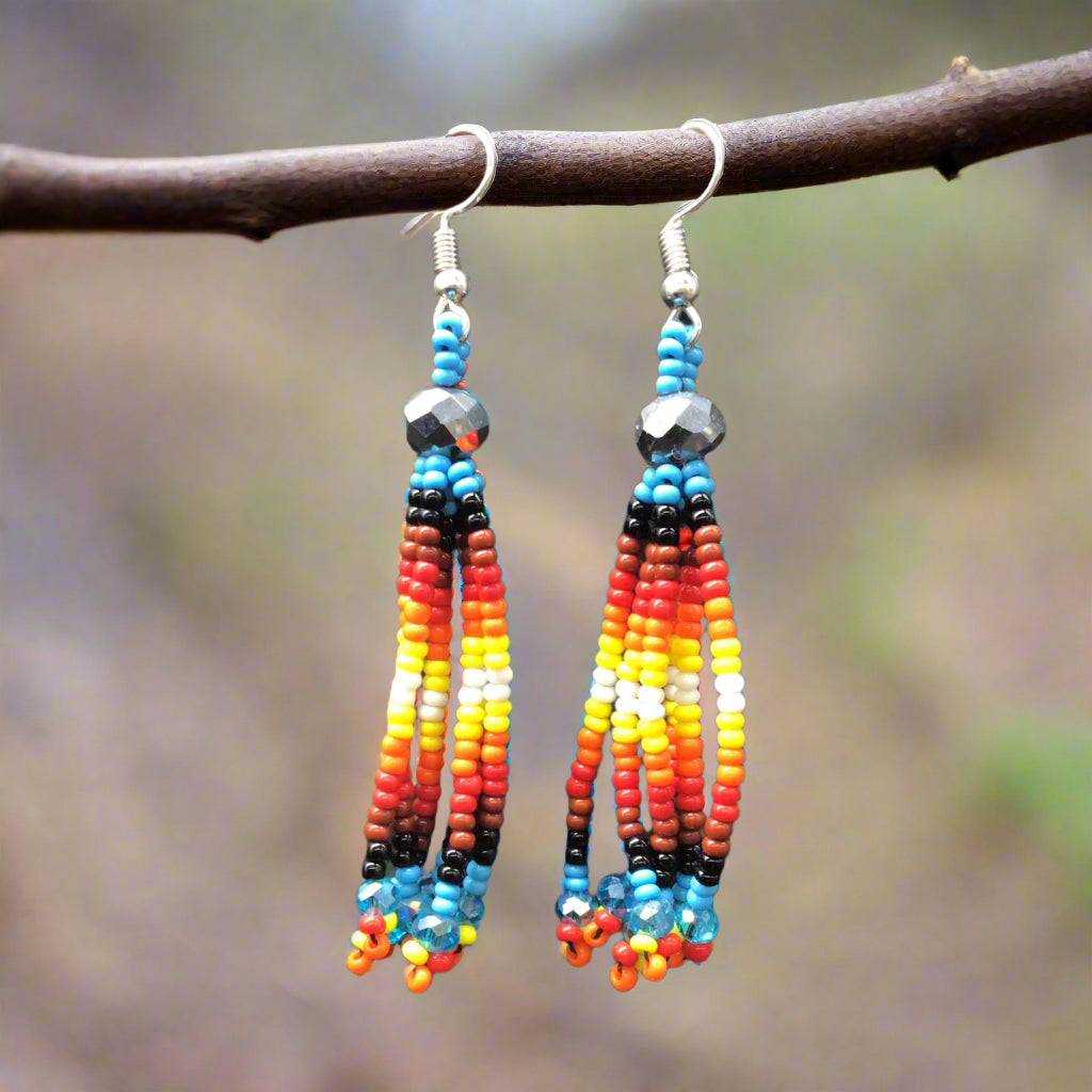 Boucles d'oreilles pendantes à six rangs de perles bleu ciel