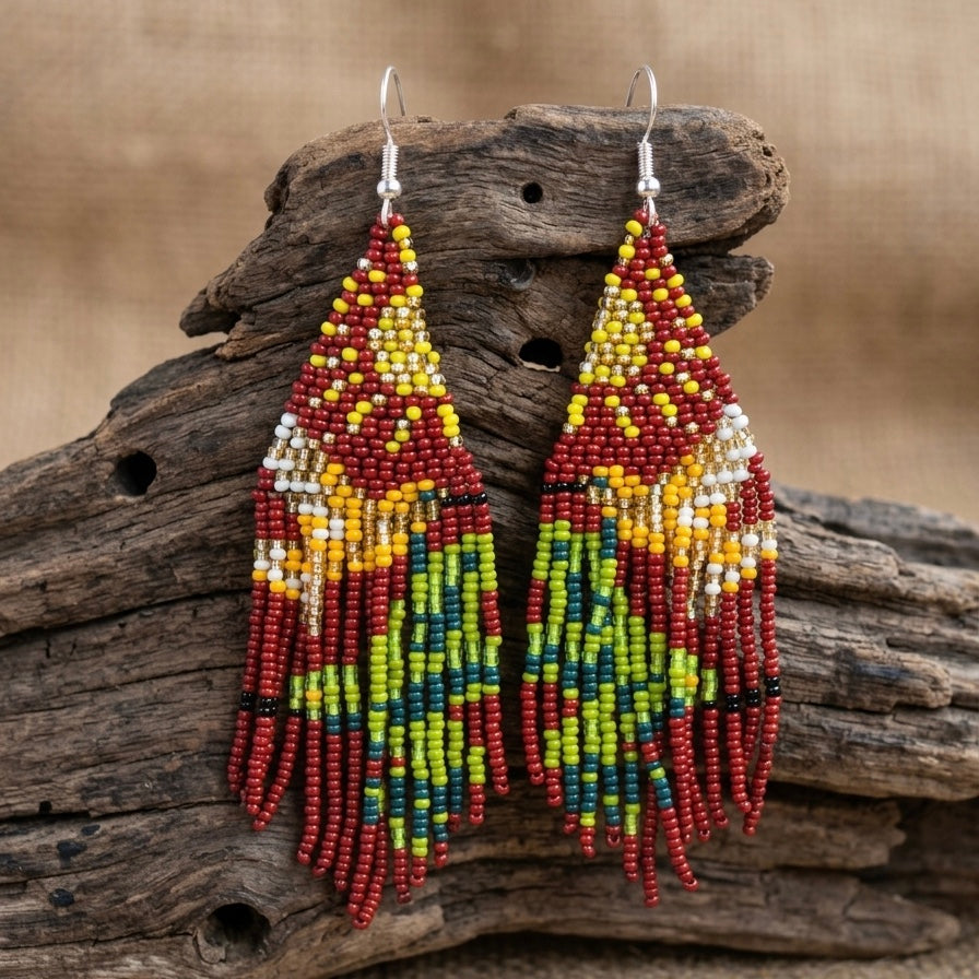Boucles d'oreilles perlées Rouge Marron Sky Dancer