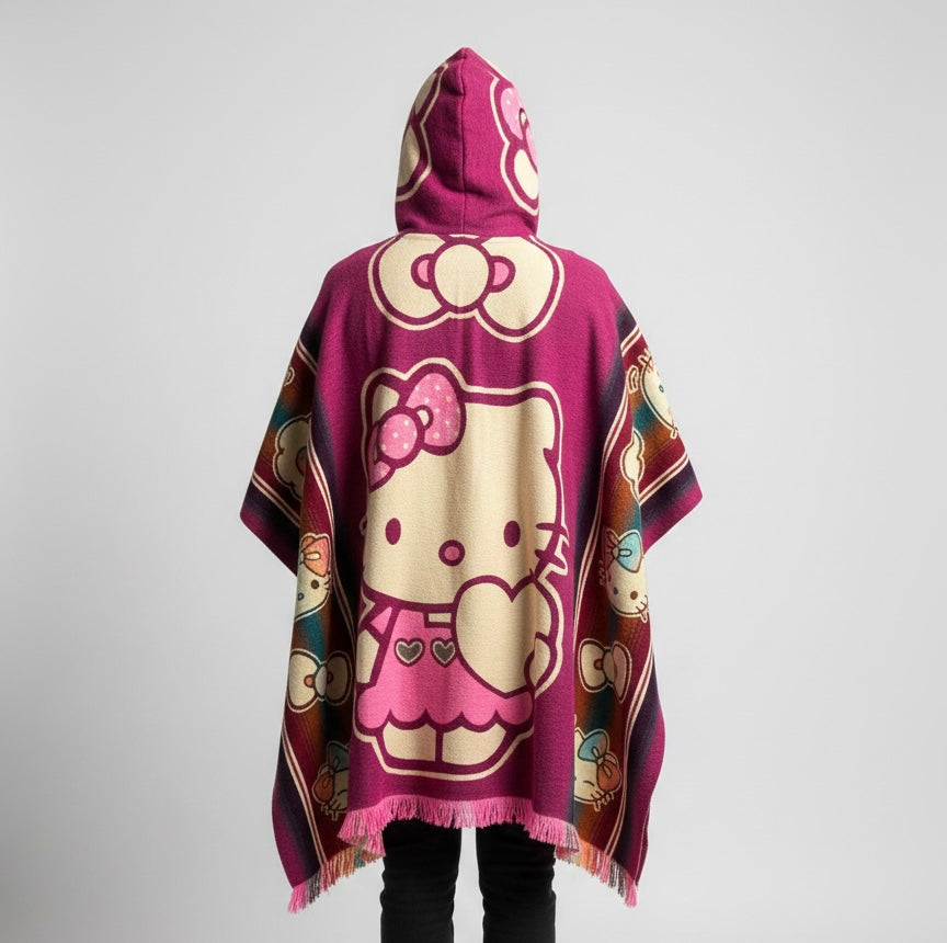 Poncho en laine à motifs