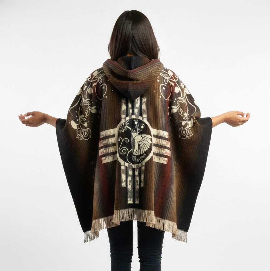 Poncho en laine fait main Quatre Vents Colibris