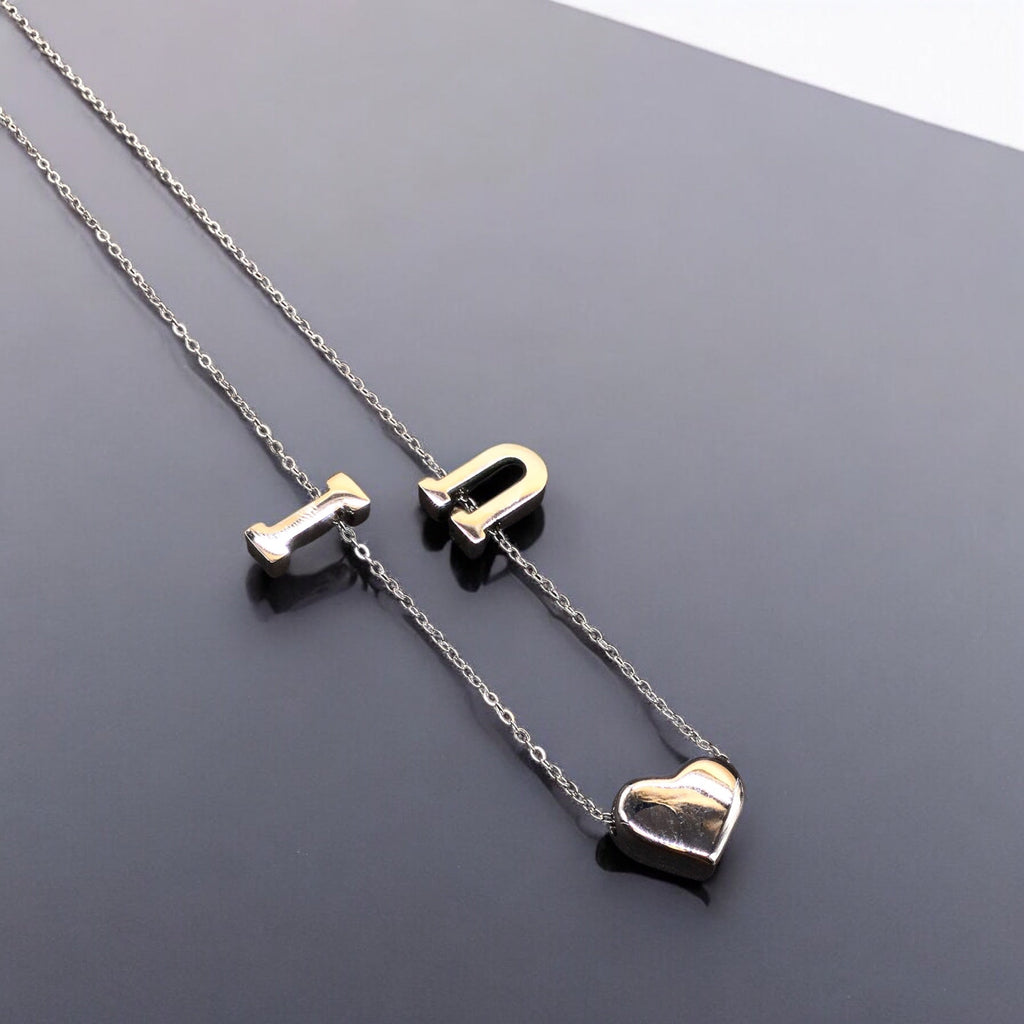 Pendentifs de collier en acier inoxydable « I Love U » avec longue chaîne