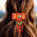 Barrette rectangulaire à franges - Rouge