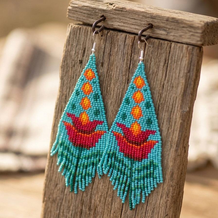 Boucles d'oreilles pendantes Fleur Flamme Turquoise
