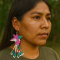 Boucles d'oreilles colibri perlées faites à la main – Turquoise et blanc