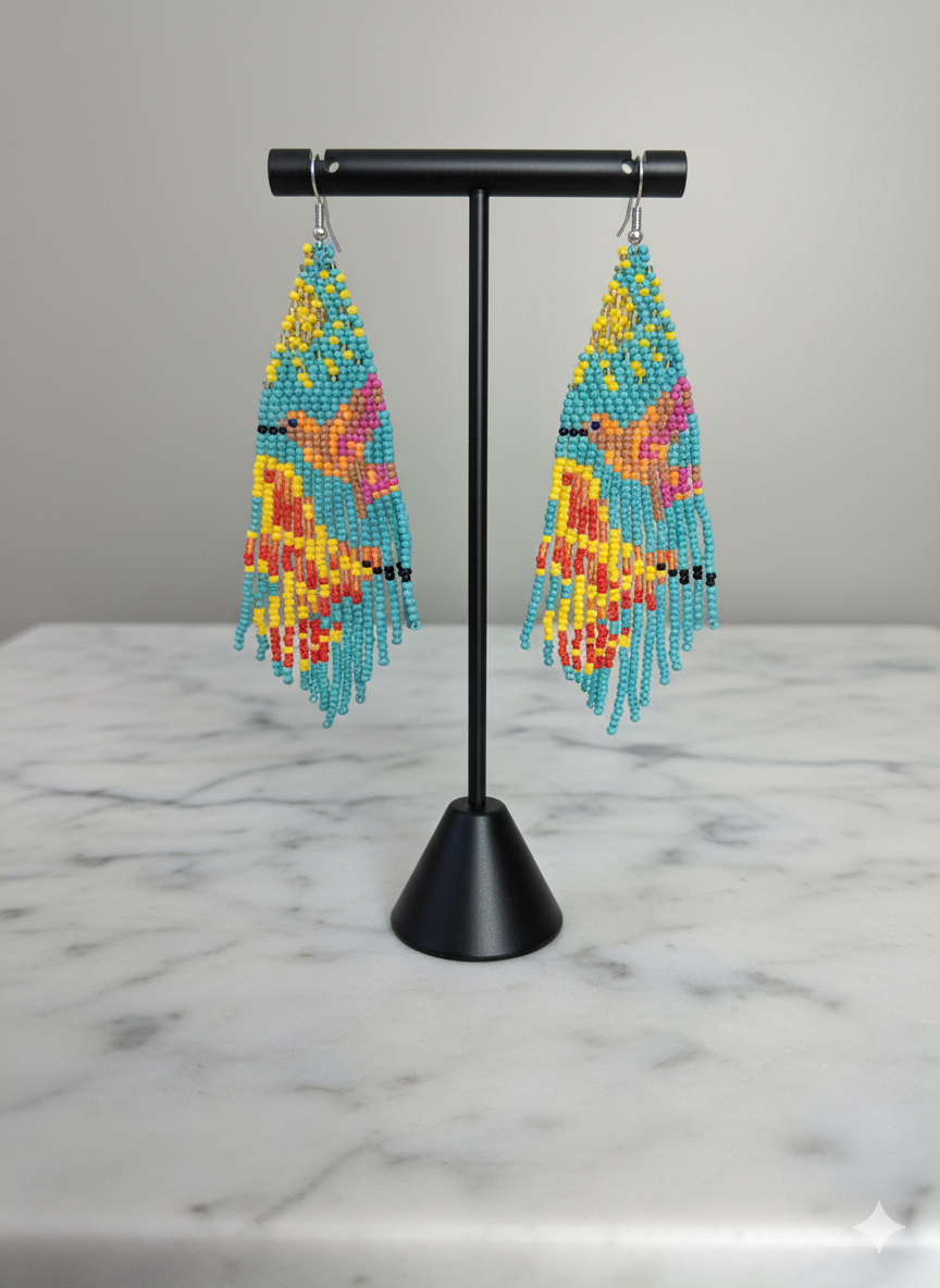 Boucles d'oreilles perlées « Danseuse Céleste Turquoise »