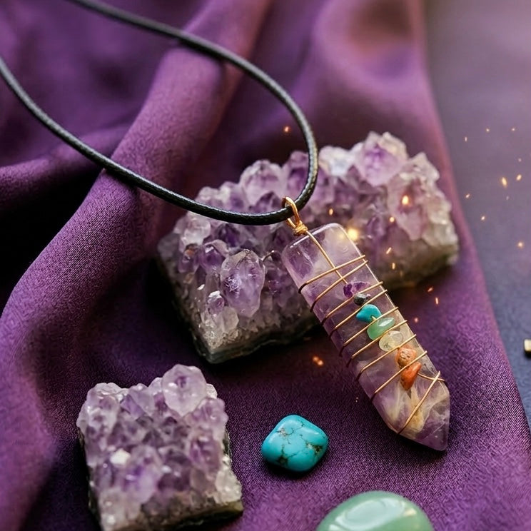 Natural Sword Chakra Unisex Purple Pendant