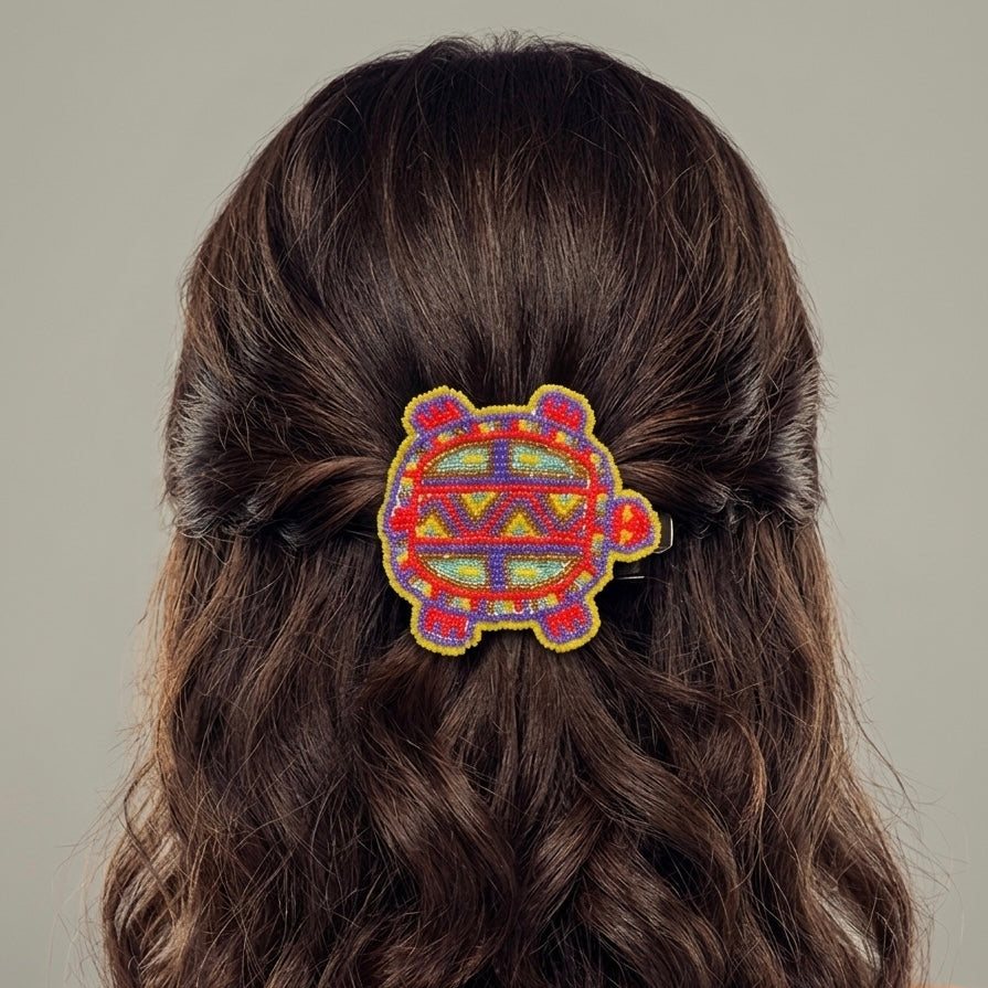 Barrette tortue perlée Accent rouge