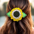 Pince à cheveux tournesol perlée faite à la main - Doré et blanc