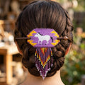 Barrette perlée à franges et Chevaux en bois sur bâton