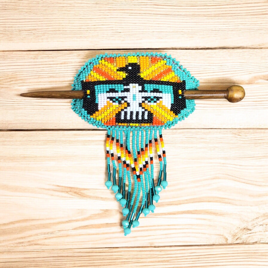 Barrette perlée à franges Aigle et bâtonnet en bois