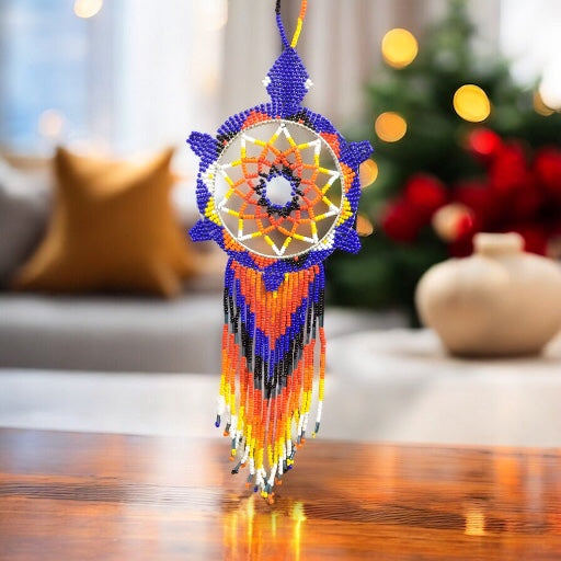 Attrape-rêves tribal perlé bleu et rouge