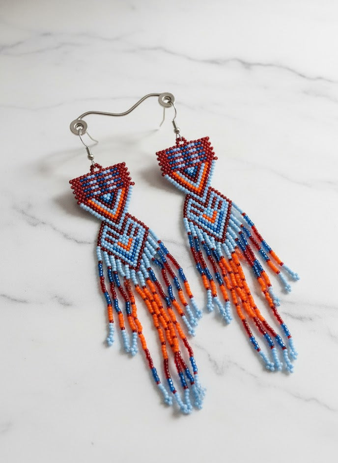 Boucles d'oreilles perlées « Chemin du coucher de soleil rouge et orange »