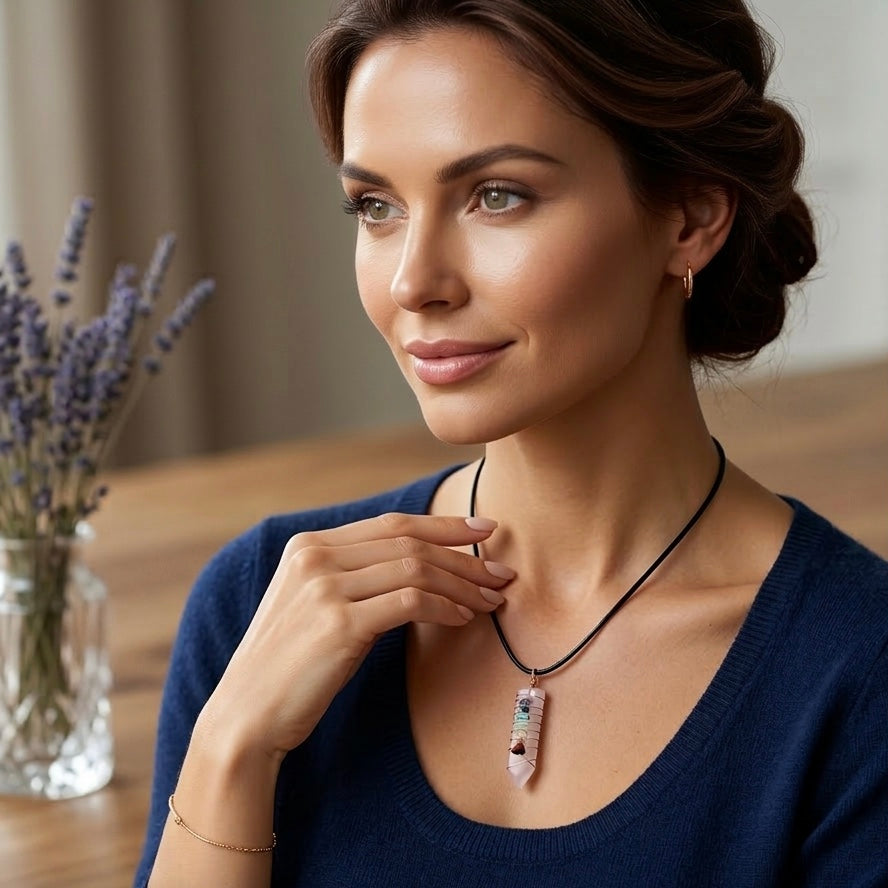 Pendentif Unisexe Chakra Épée Naturelle Rose Clair