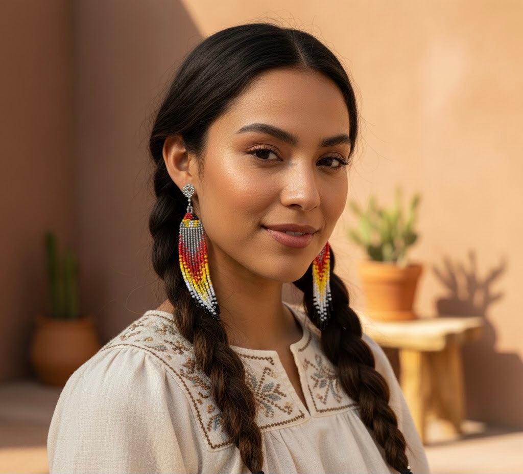 Boucles d'oreilles perlées Esprit d'oiseau de feu argenté