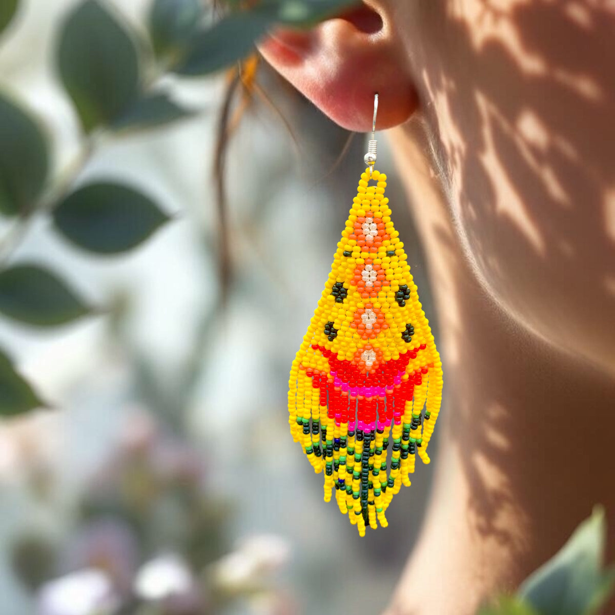 Boucles d'oreilles pendantes Fleur de flamme jaune