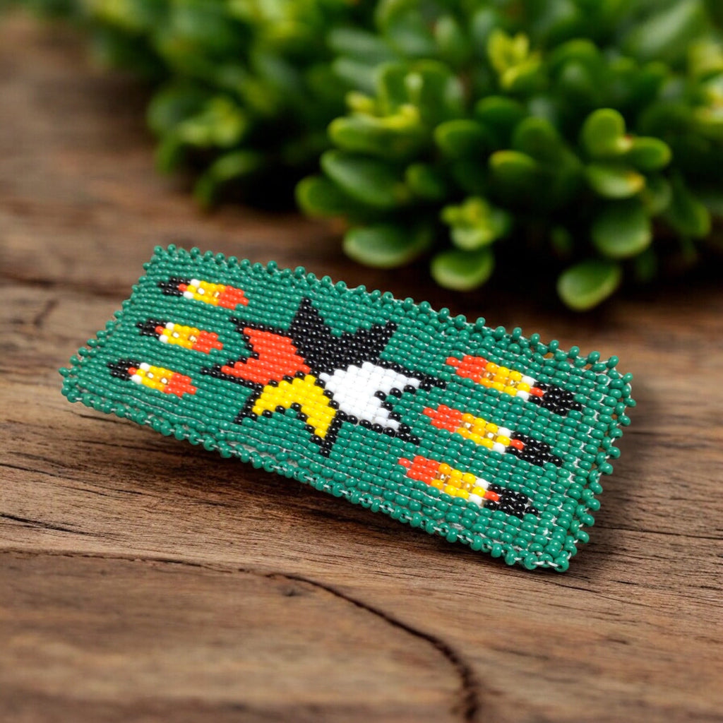 Barrette perlée rectangulaire - Verte