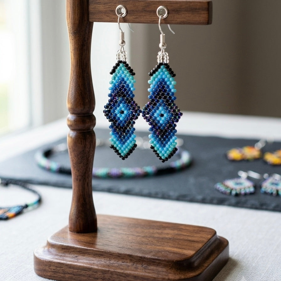 Boucles d'oreilles plume d'âme bleues
