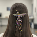 Barrette colibri violette et blanche à franges