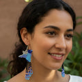 Boucles d'oreilles colibri perlées faites à la main – Turquoise et noir