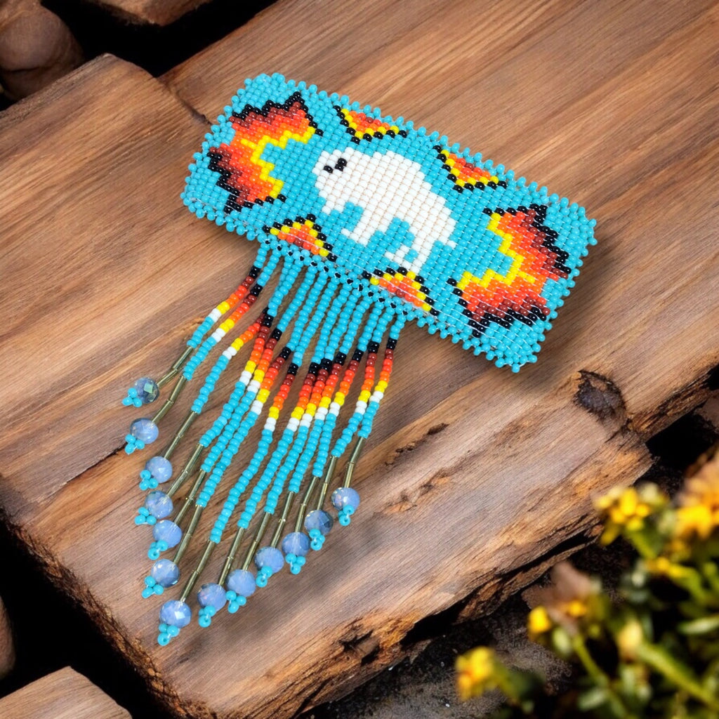 Rectangular Fringed Barrette - Turquoise
