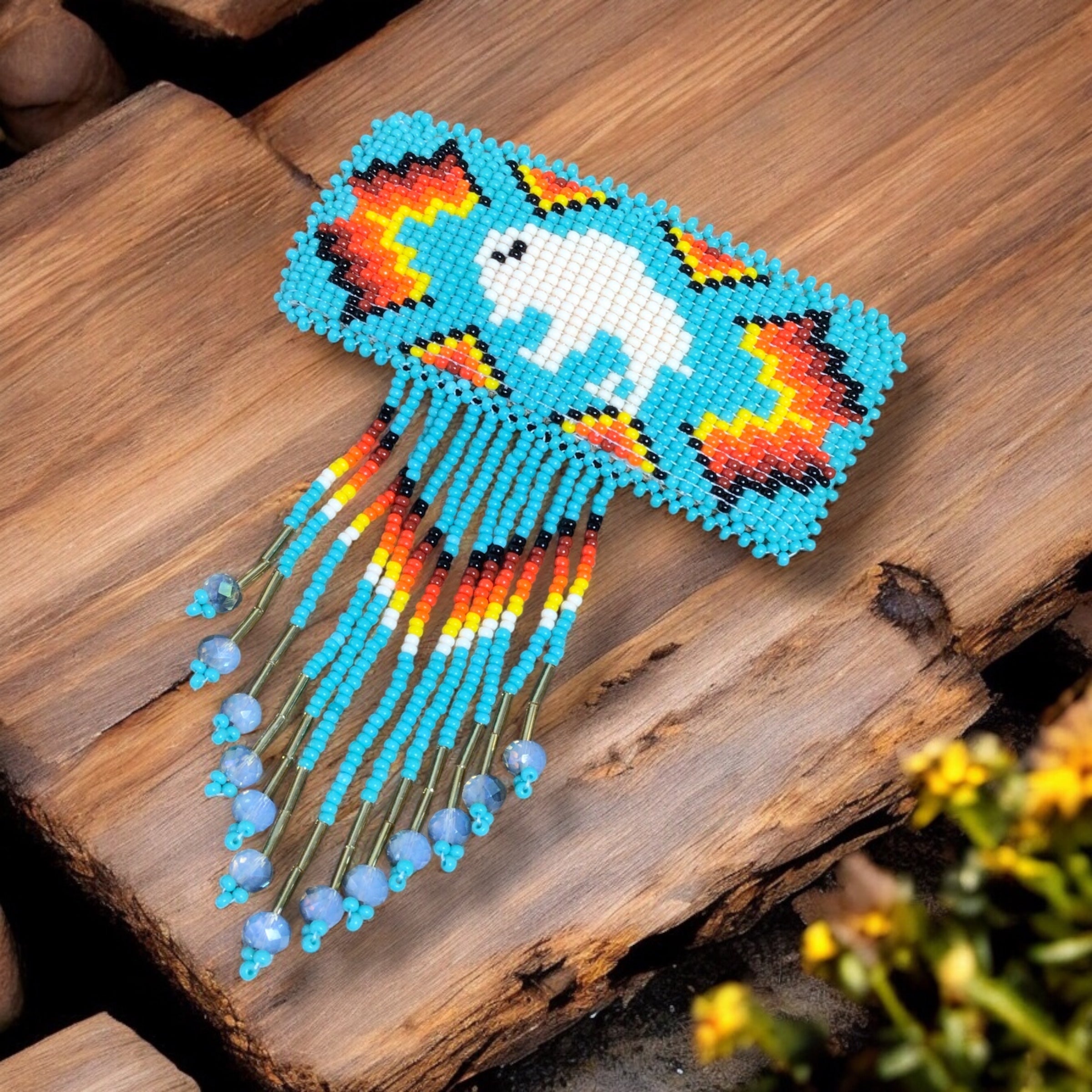 Rectangular Fringed Barrette - Turquoise