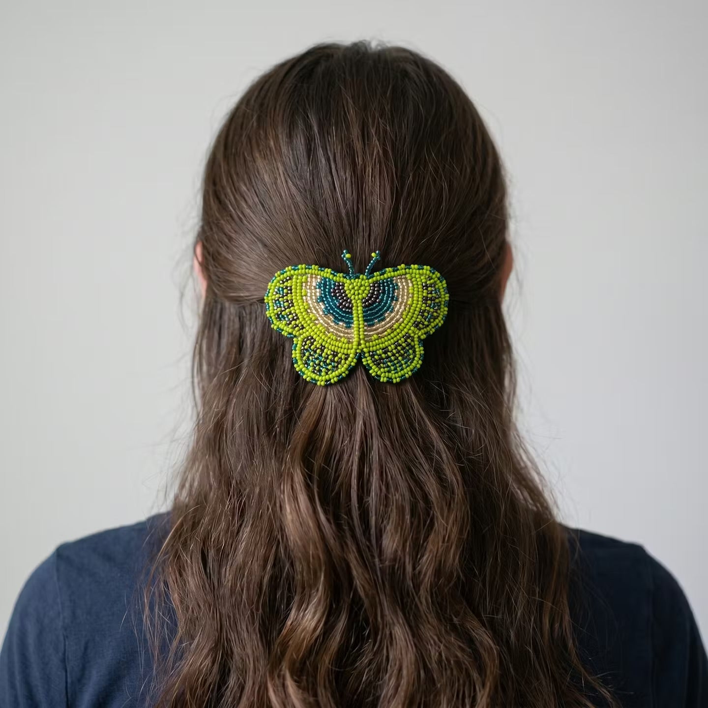 Green Butterfly Beaded Barrette