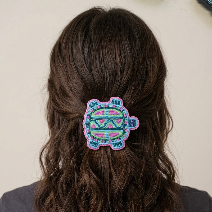 Barrette tortue perlée Accent bleu