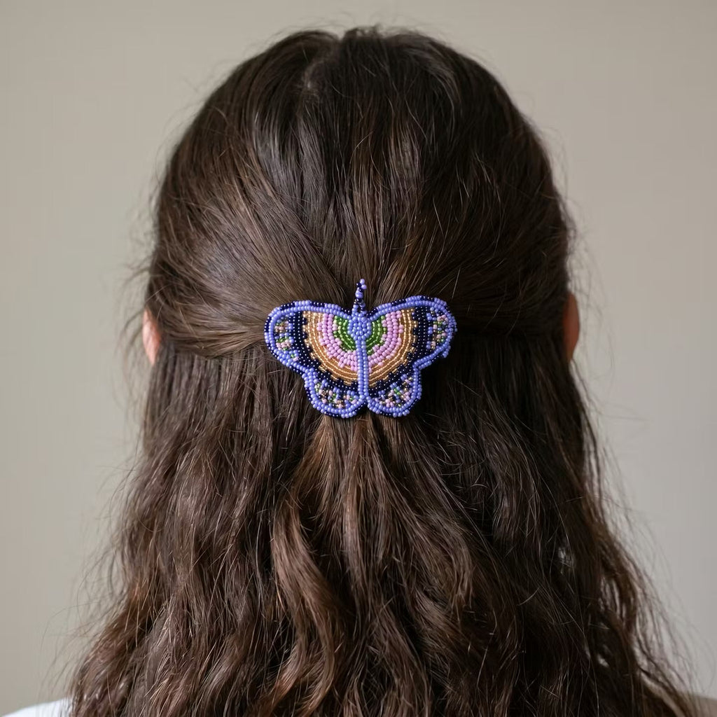 Light Blue Butterfly Beaded Barrette